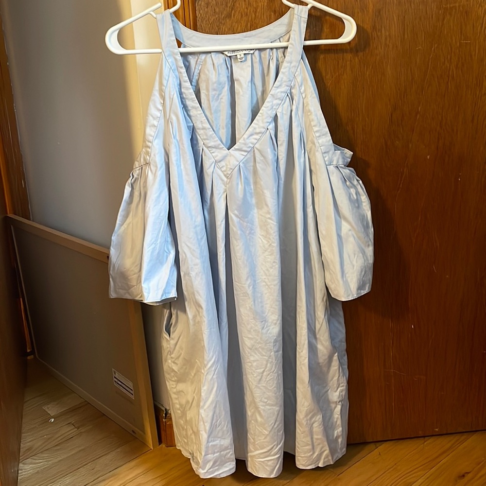 Rebecca Minkoff mini dress with shoulder cutouts, sky blue